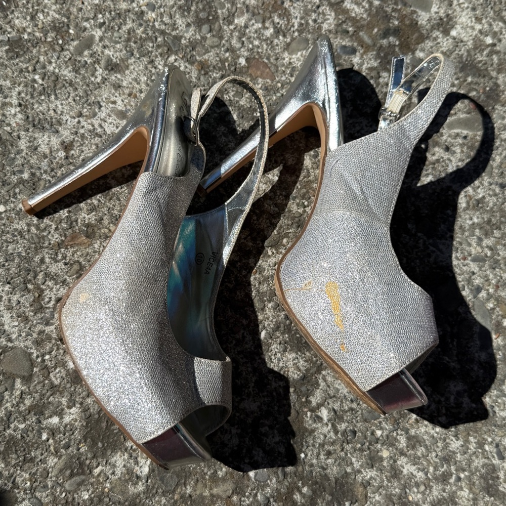 De Blossom Collection Shimmering Silver Platform Heels